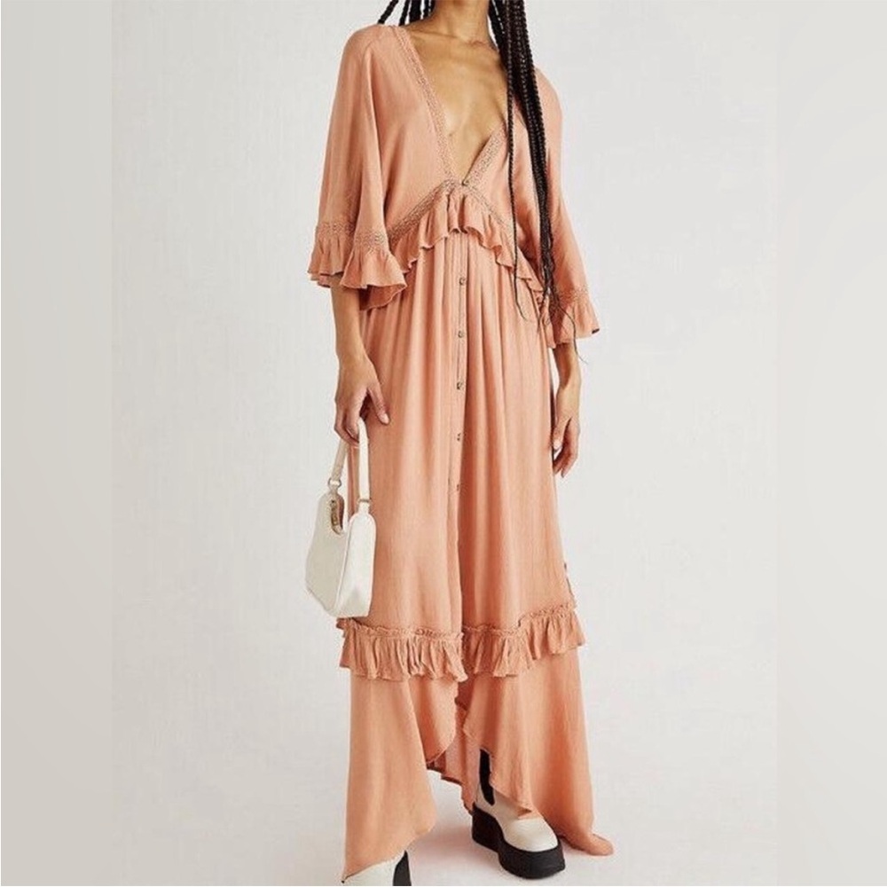 NWT Free People ruffle peach dress! 
Sold our online